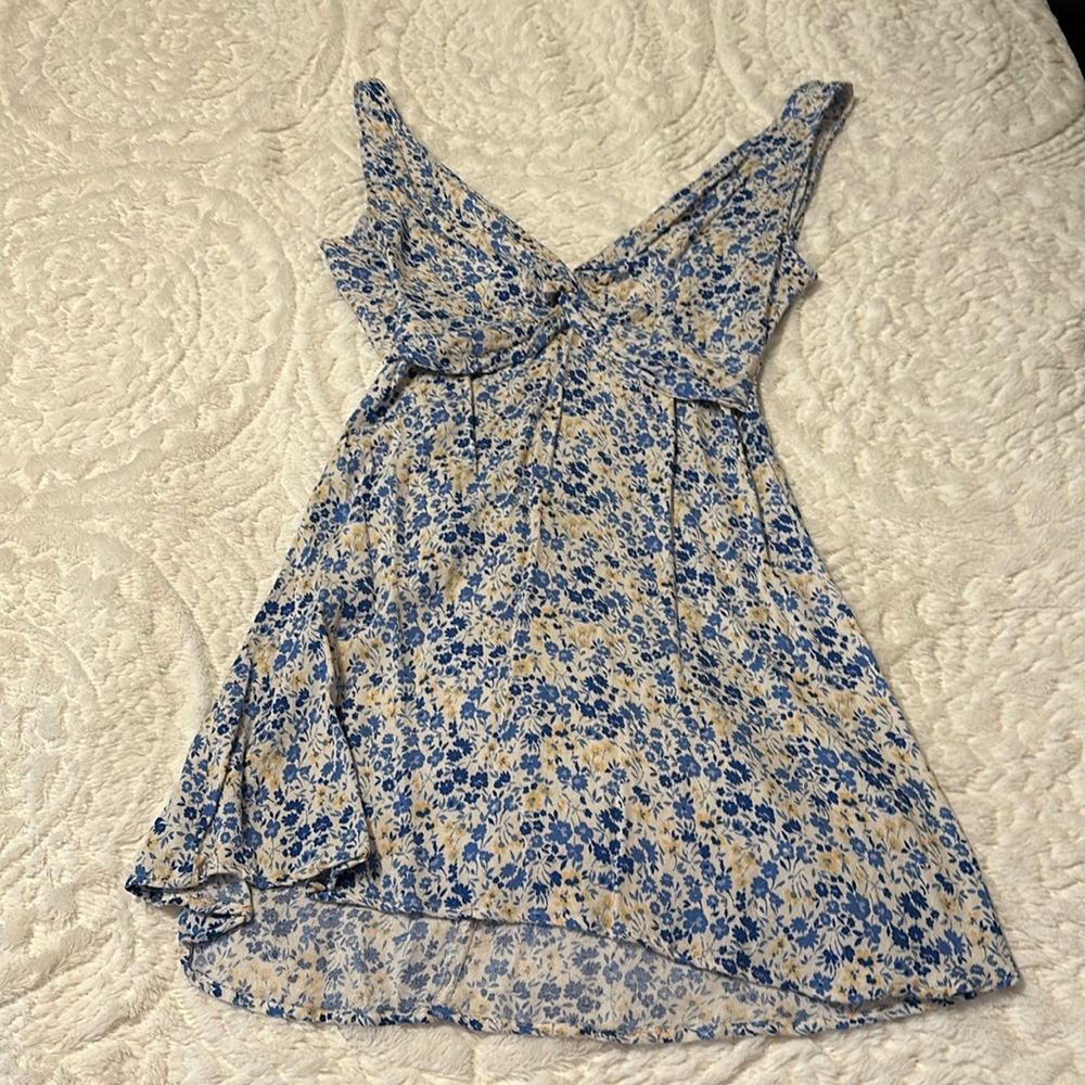 Blue floral dress with cute tie opening on the back